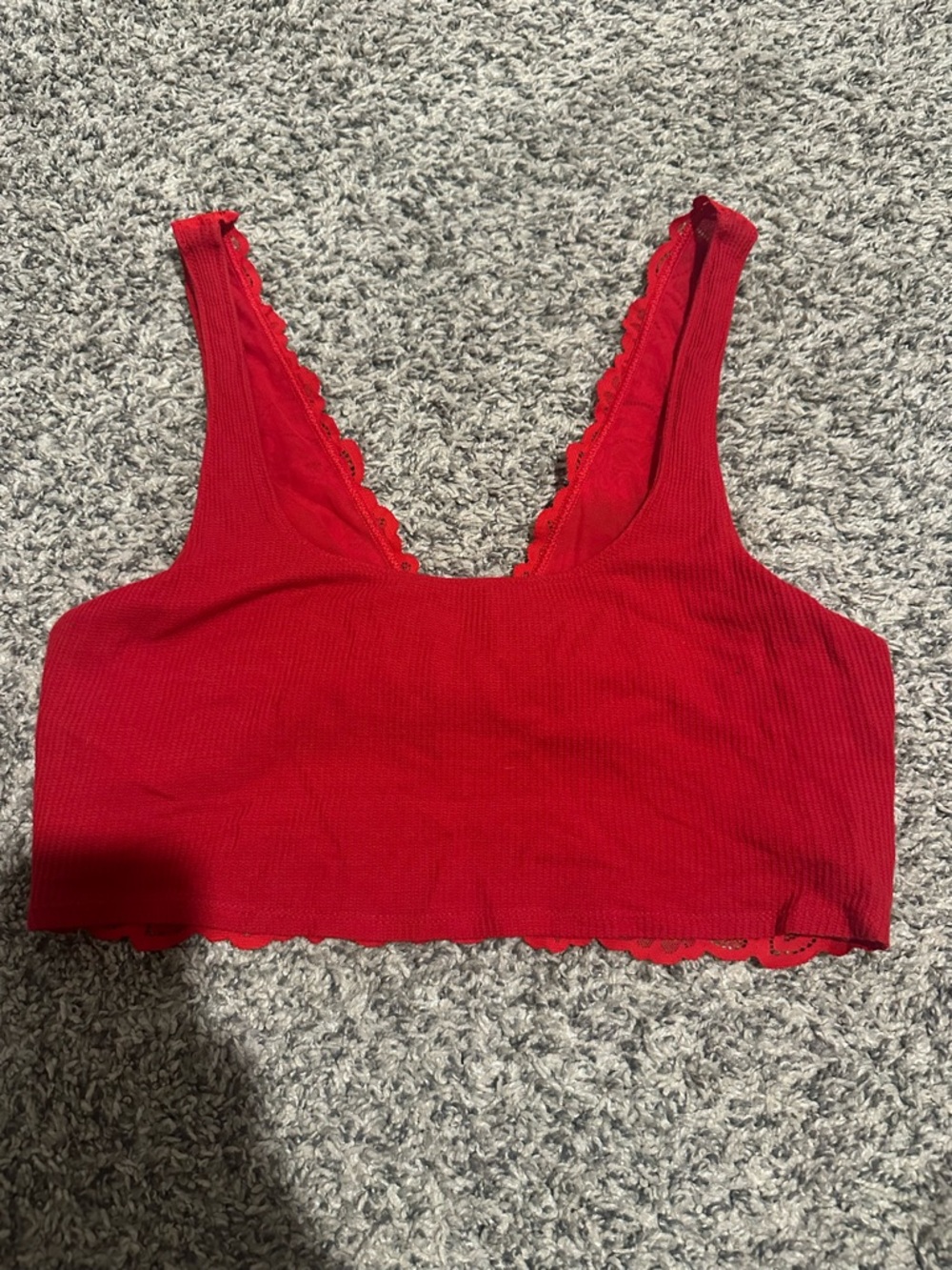 aerie Red and grey Ribbed Lace-Trim Bralette